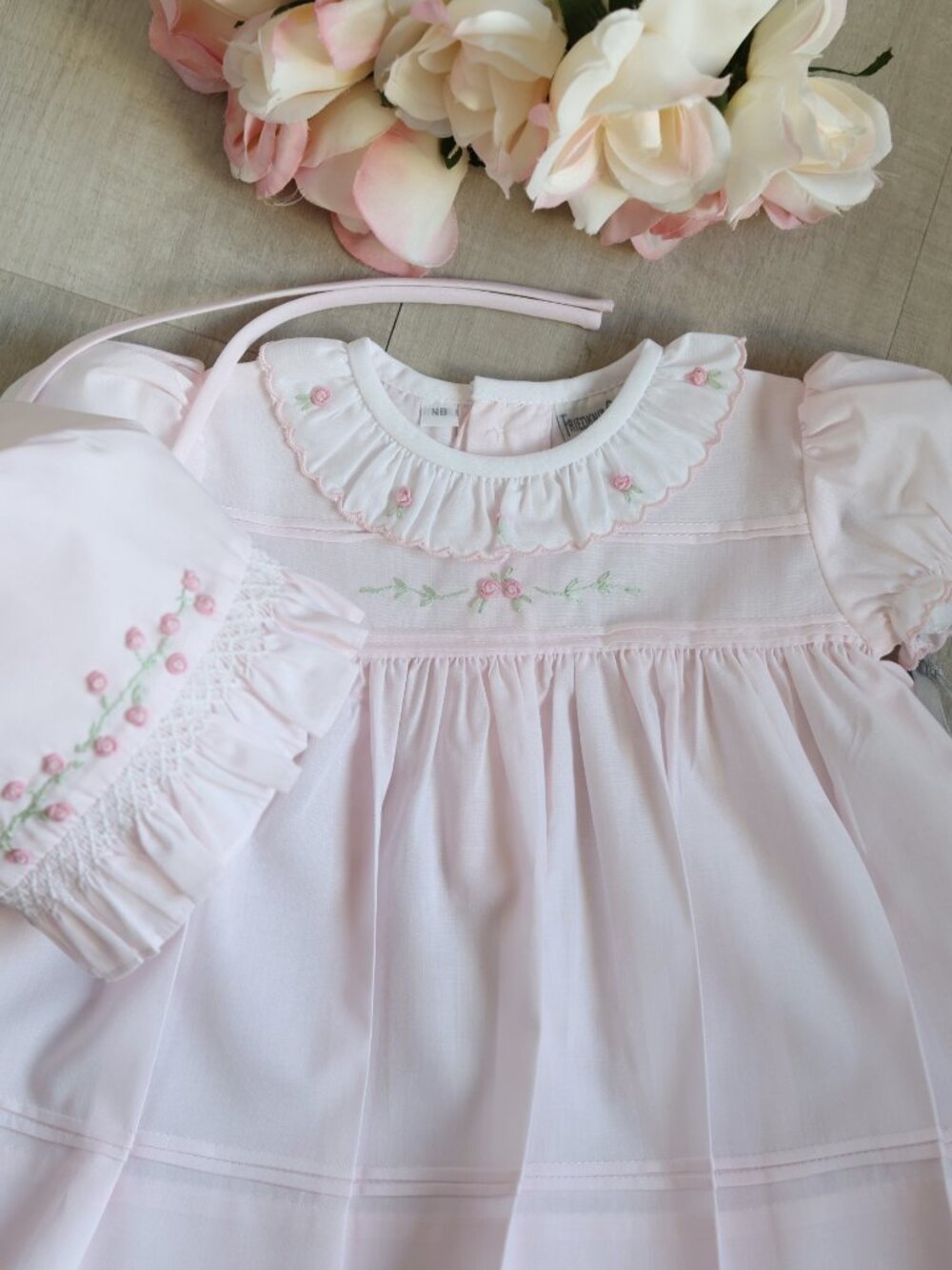 Pink Heirloom Dress Hand Embroidery Feltman Brother/Friedknit Scalloped Rose NWT - Picture 8 of 9
